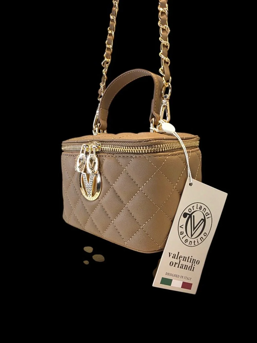 Quilted Taupe Shoulder or Cosmetic Bag by Valentino Orlandi  NWT FREE SHIPPING